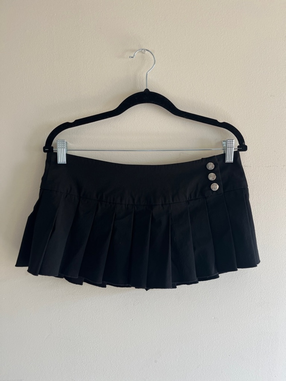 I.AM.GIA Black Pleated Mini Skirt with Silver Buttons
